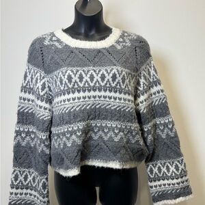 NEW LUSH Gray & White Fuzzy Fair Isle Sweater (Size XL